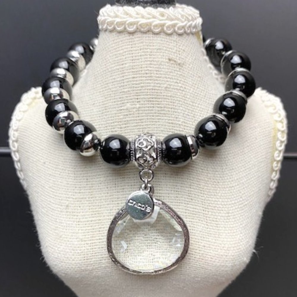 Chico's costume black onyx, crystal stretch bracelet